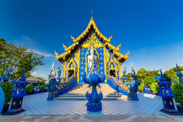 Wat Rong Suea Ten or the Blue Temple is above all its magnificent blue interior at Chiang Rai, Thailand
