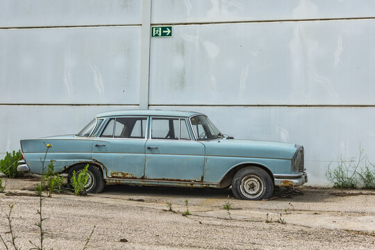 
Barcelona, Spain; Classic luxury car abandoned in the street,  W111