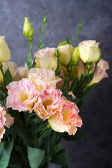 Eustoma flowers (Lisianthus flower) close-up. Vertical photography.
