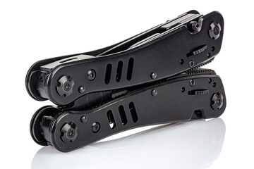 Closed foldable pocket EDC knife close-up isolated on white background