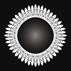White frame with lace ornament in circle on black background. Art deco. Luxury round mandala, hand draw design. Ethnic motif. Abstract vector illustration.Template design for invitation, poster, card.