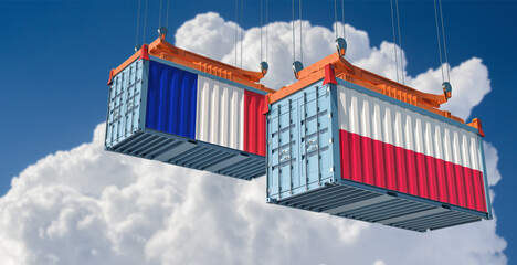 Freight containers with Poland and France flag. 3D Rendering 