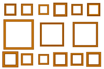 Big set of squared vintage gold frame for your design. Vintage cover. Place for text. Vintage antique beautiful rectangular frames. Template vector illustration.