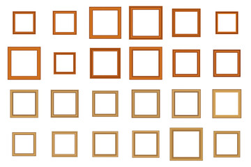 Big set of squared vintage gold frame for your design. Vintage cover. Place for text. Vintage antique beautiful rectangular frames. Template vector illustration.