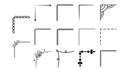 Set Hand Draw Of Corners Different Shapes Flower Decoration Vector Design Doodle Sketch Style For Wedding And Banner
