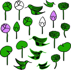 Lotus and hummingbird pattern and repeat vector by hand drawing these elements are for your creativity