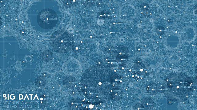 Moon terrain big data visualization. Space futuristic map infographic. Complex topographical data graphic visualization. Abstract data on elevation graph. Geographical data image.
