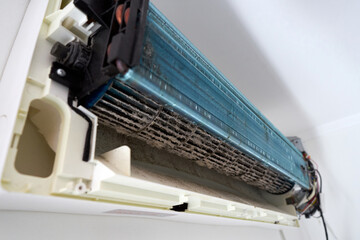 Dust, dirt and mold on the fan, radiator inside the air conditio