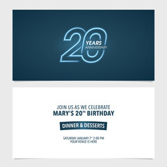 20 years anniversary invitation vector illustration. Template design element for 20th birthday