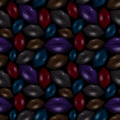 Colorful lips on black background seamless pattern
