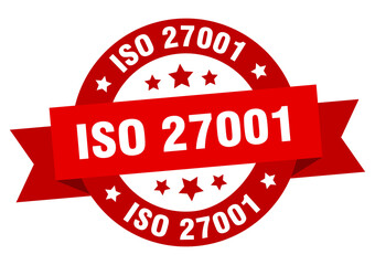 iso 27001 round ribbon isolated label. iso 27001 sign