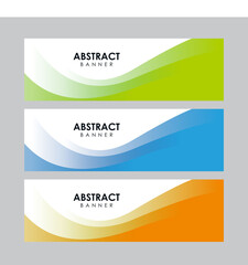 Set of Abstract Flowing Banner Design Template Vector, Professional Modern Graphic Banner Element with Green, Blue and Orange Wavy Background