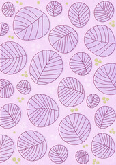 シンプルな線で描かれた紫の葉のパターン　紫色の背景