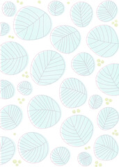 シンプルな線で描かれた水色の葉のパターン　白背景
