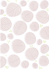 シンプルな線で描かれたベージュの葉のパターン　白背景