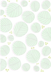 シンプルな線で描かれた緑の葉のパターン　白背景