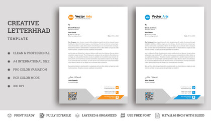 Creative Letterhead Design With Orange & Blue Color. Letterhead template vector, minimalist style, print ready.