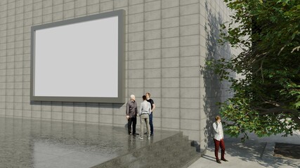 3D illustration large outdoor billboard at business center
