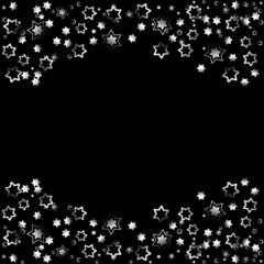 Seamless pattern of simple vector outline bright  stars on black background. For wrapping paper, birthday, fabric, textile, web