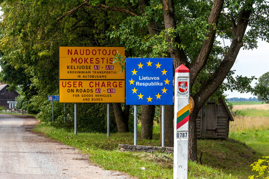 EU Schild und Grenzstein von Litauen
