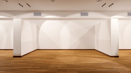 3D rendering illustration interior design white gallery hall exhibition
