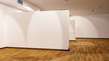3D rendering illustration interior design white gallery hall exhibition