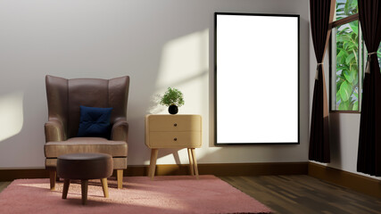 Fototapeta premium 3D illustration decorative the living room relaxing corner