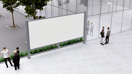 3D illustration large outdoor billboard on street near business building
