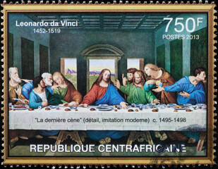The Last Supper by Leonardo on postage stamp