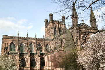 Obraz premium Chester Cathedral England UK was founded in 660AD which is a popular tourism travel destination visitor landmark of the city stock photo