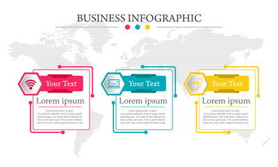 Modern and creative Business Infographic template with 3 elements and shapes. Can be used for process, presentation, education, diagram, workflow layout, info graph, web design. Vector illustration