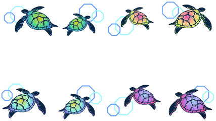 カラフルなウミガメの飾りフレーム