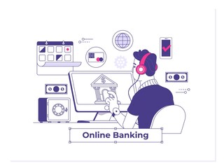 Business finance concept.Modern linear banner for internet banking.