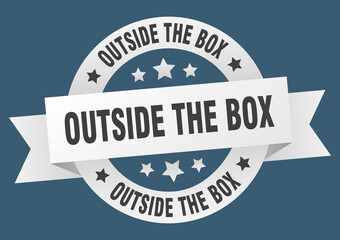outside the box round ribbon isolated label. outside the box sign