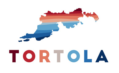 Fototapeta premium Tortola map. Map of the island with beautiful geometric waves in red and blue colors. Vivid Tortola shape. Vector illustration.