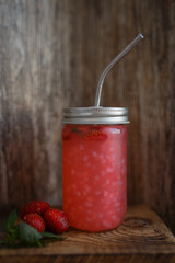 strawberry jam in a glass jar