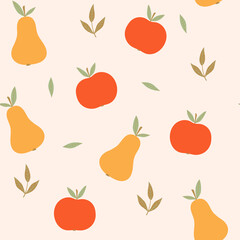 Vector seamless pattern with pears and apples. Pattern with fruit. Vector fruit illustration. Natural seamless texture.For fabric, textile, and Wallpaper design.