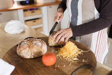 Woman making sandwiches