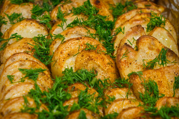Baked potato saute with a golden crust sprinkled with dill