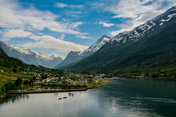 Fototapeta na wymiar Olden, Norway, view of mountains from cruise ship