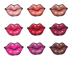 Hand drawn vector graphic lips. Glamour fashion lip in vogue style. Isolated elements on white background.