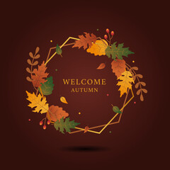 Elegant hexagram golden shape frame of autumn greeting