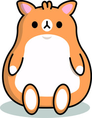 simple vector eps illustration of cute kawaii adorable hamster sitting on its butt with simple shadows