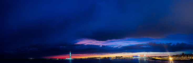 Night sky in St Petersburg port