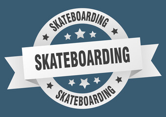 skateboarding round ribbon isolated label. skateboarding sign