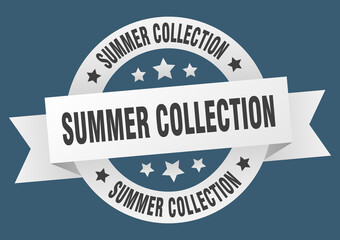 summer collection round ribbon isolated label. summer collection sign