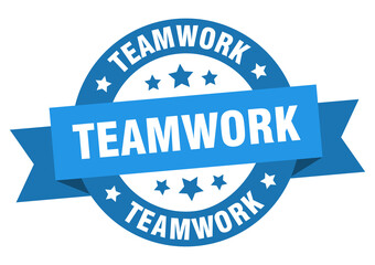 teamwork round ribbon isolated label. teamwork sign