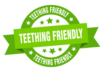 teething friendly round ribbon isolated label. teething friendly sign