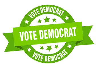 vote democrat round ribbon isolated label. vote democrat sign