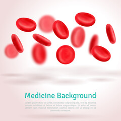 Medical background with 3d blood cells. Vector illustration. Donor day banner template. Place for text. Blood Donation Lifesaving and Hospital Assistance
